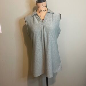 Womens Casual Summer Relaxed V-Neck Eyelet Sleeveless Shirt Blouse Green Medium